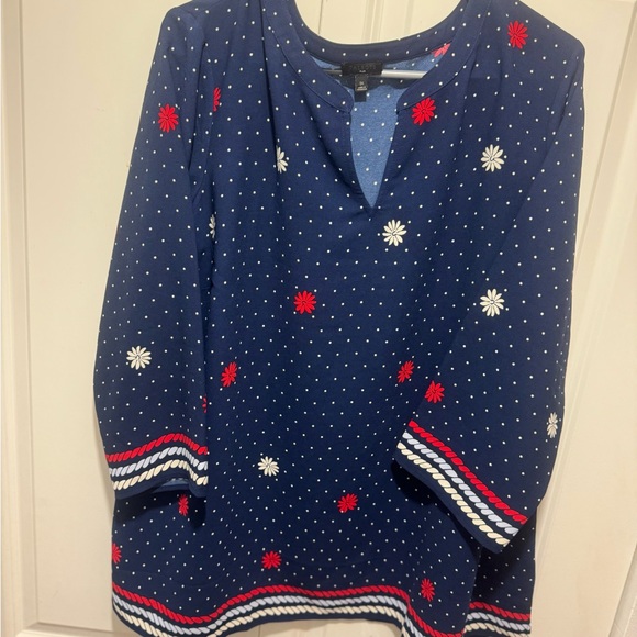 Navy blue boho polka dots blouse women’s xl - Picture 6 of 6